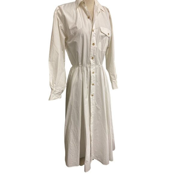 Ralph Lauren Vintage White Long-Sleeve Shirt Dress Button-Down A-Line - Picture 3 of 11
